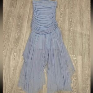 strapless blue dress